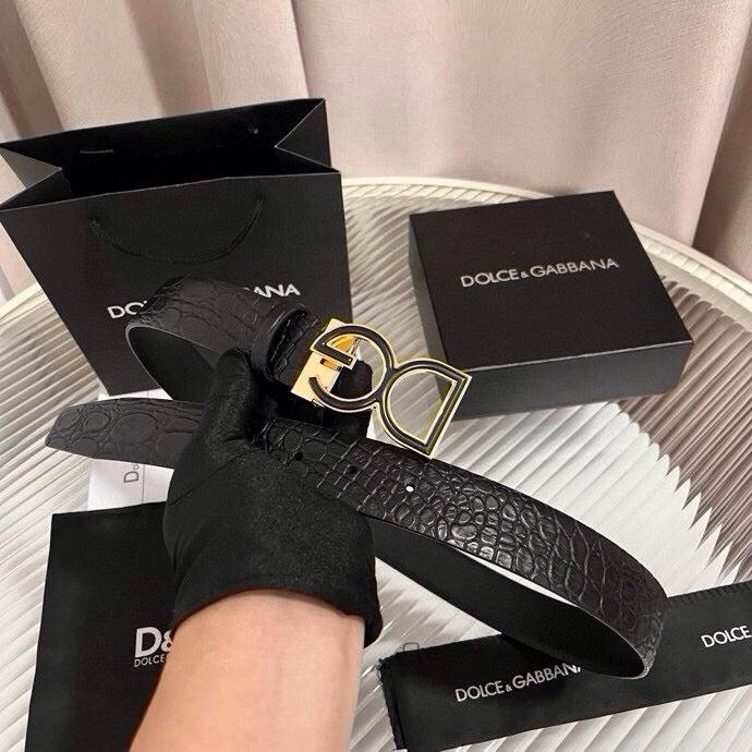 Dolce & Gabbana DG Logo Leather Belt – Gold / Silver / Black Buckle