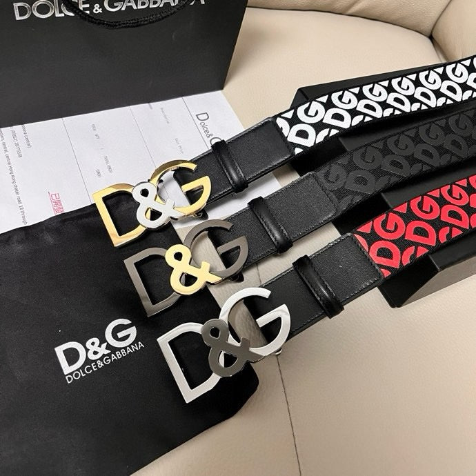 Dolce & Gabbana DG Logo Leather Belt – Gold / Silver / Black Buckle