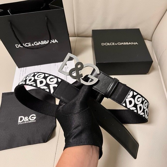 Dolce & Gabbana DG Logo Leather Belt – Gold / Silver / Black Buckle