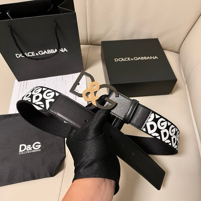 Dolce & Gabbana DG Logo Leather Belt – Gold / Silver / Black Buckle