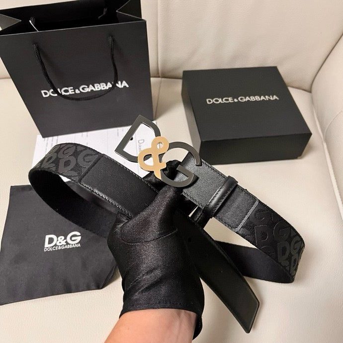 Dolce & Gabbana DG Logo Leather Belt – Gold / Silver / Black Buckle