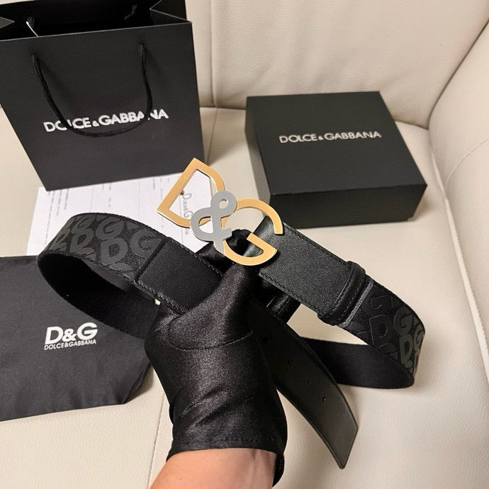 Dolce & Gabbana DG Logo Leather Belt – Gold / Silver / Black Buckle
