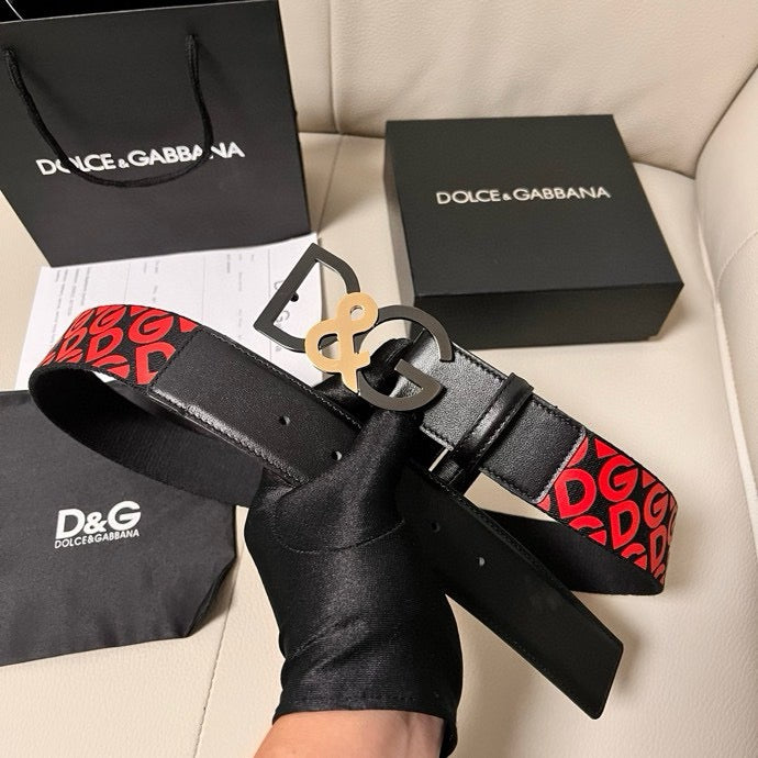 Dolce & Gabbana DG Logo Leather Belt – Gold / Silver / Black Buckle