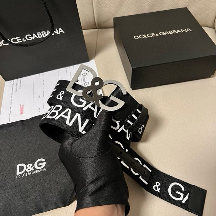 Dolce & Gabbana DG Logo Leather Belt – Gold / Silver / Black Buckle