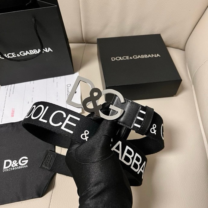 Dolce & Gabbana DG Logo Leather Belt – Gold / Silver / Black Buckle