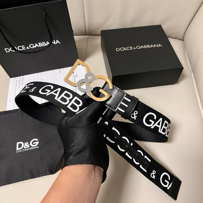 Dolce & Gabbana DG Logo Leather Belt – Gold / Silver / Black Buckle