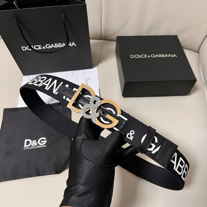 Dolce & Gabbana DG Logo Leather Belt – Gold / Silver / Black Buckle