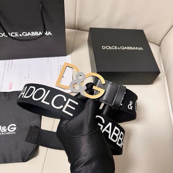 Dolce & Gabbana DG Logo Leather Belt – Gold / Silver / Black Buckle