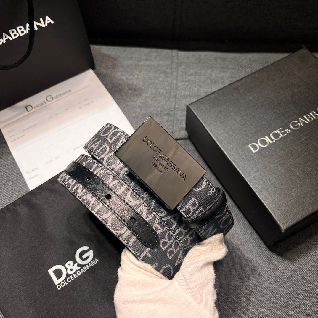Dolce & Gabbana DG Logo Leather Belt – Gold / Silver / Black Buckle
