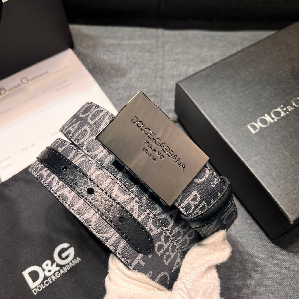 Dolce & Gabbana DG Logo Leather Belt – Gold / Silver / Black Buckle