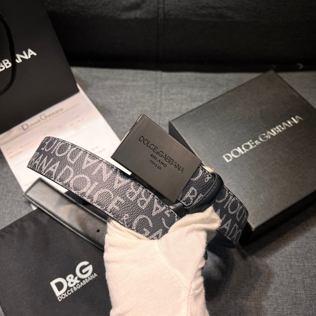 Dolce & Gabbana DG Logo Leather Belt – Gold / Silver / Black Buckle