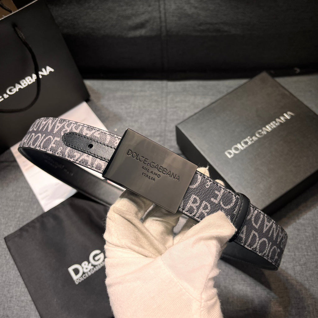 Dolce & Gabbana DG Logo Leather Belt – Gold / Silver / Black Buckle