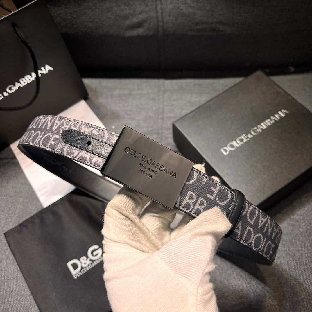 Dolce & Gabbana DG Logo Leather Belt – Gold / Silver / Black Buckle