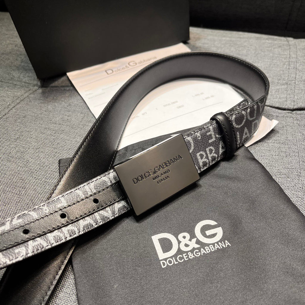 Dolce & Gabbana DG Logo Leather Belt – Gold / Silver / Black Buckle