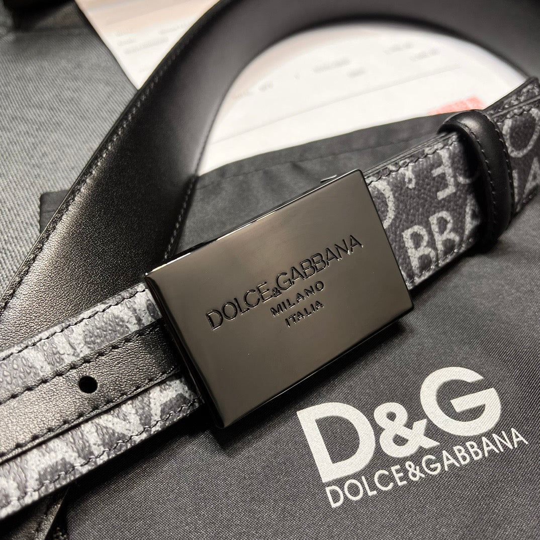 Dolce & Gabbana DG Logo Leather Belt – Gold / Silver / Black Buckle
