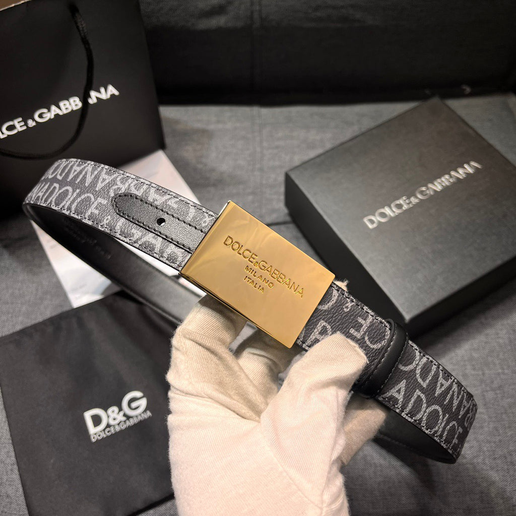 Dolce & Gabbana DG Logo Leather Belt – Gold / Silver / Black Buckle
