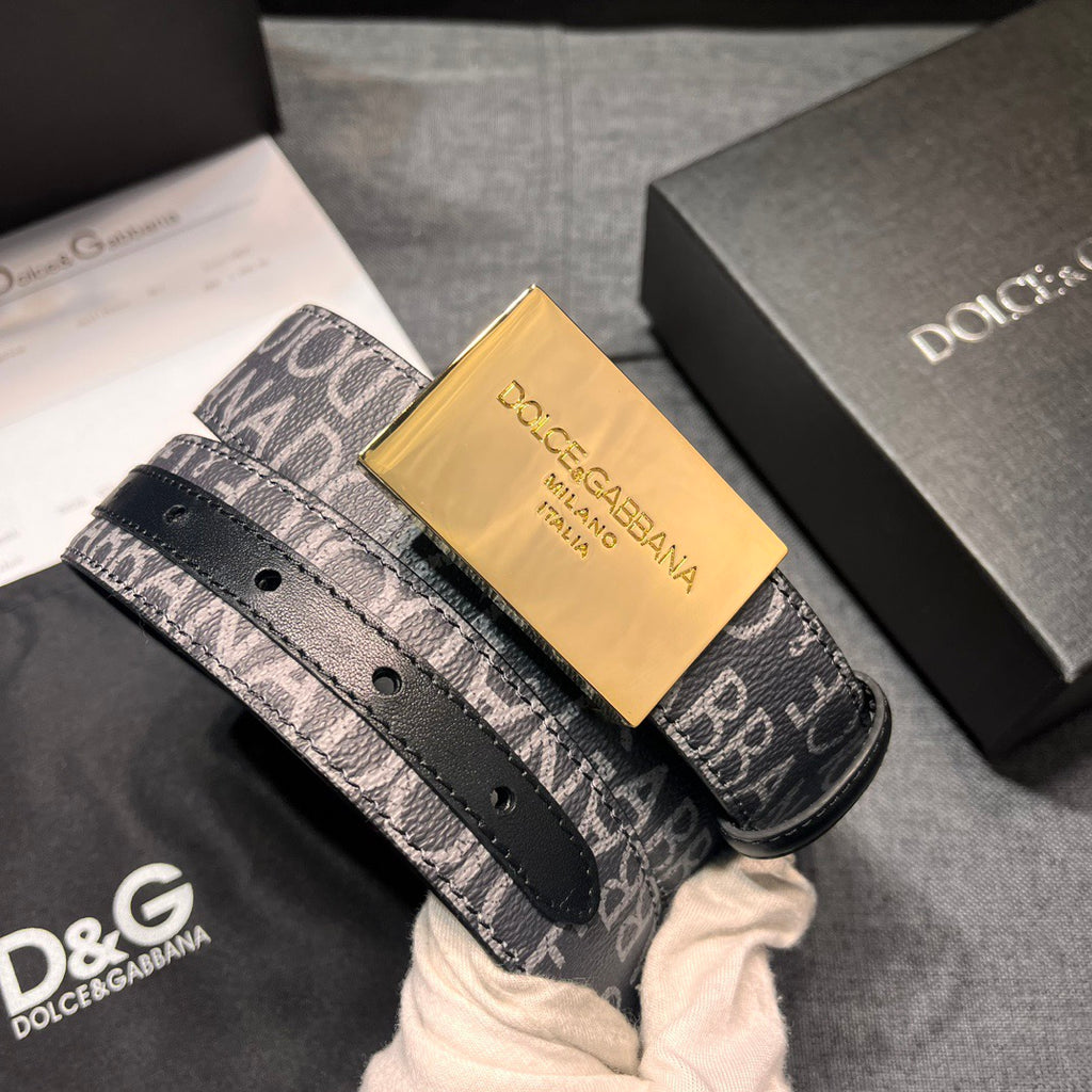 Dolce & Gabbana DG Logo Leather Belt – Gold / Silver / Black Buckle