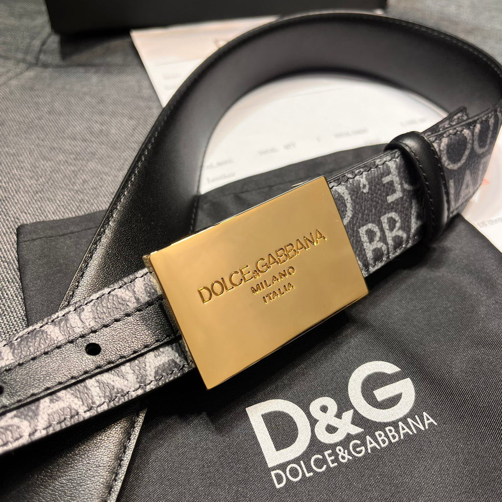 Dolce & Gabbana DG Logo Leather Belt – Gold / Silver / Black Buckle