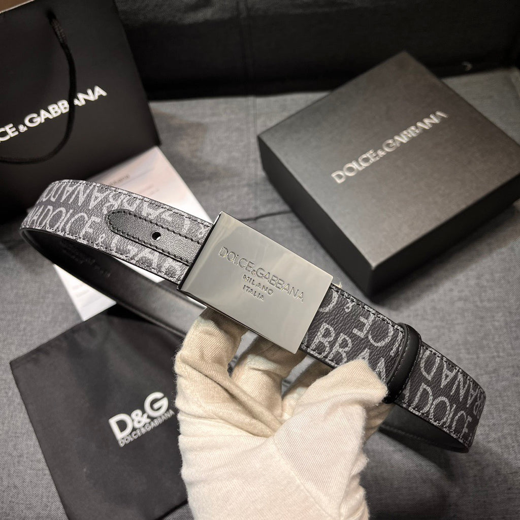 Dolce & Gabbana DG Logo Leather Belt – Gold / Silver / Black Buckle