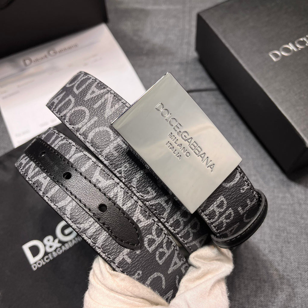 Dolce & Gabbana DG Logo Leather Belt – Gold / Silver / Black Buckle