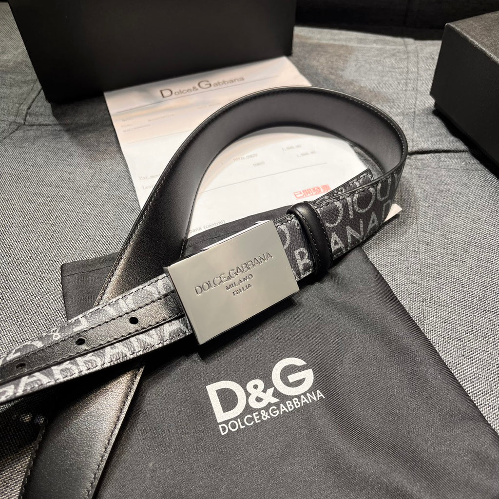 Dolce & Gabbana DG Logo Leather Belt – Gold / Silver / Black Buckle