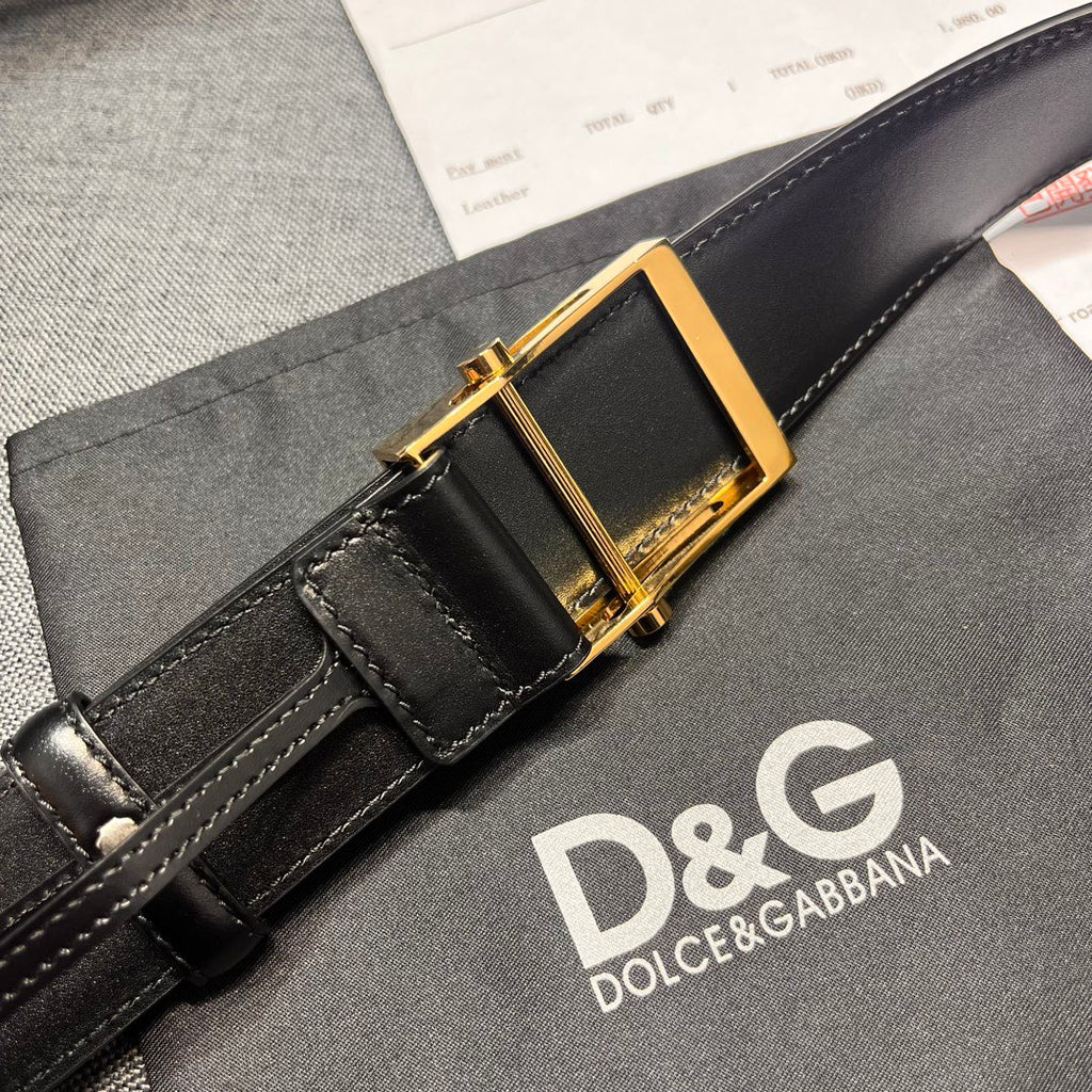 Dolce & Gabbana DG Logo Leather Belt – Gold / Silver / Black Buckle