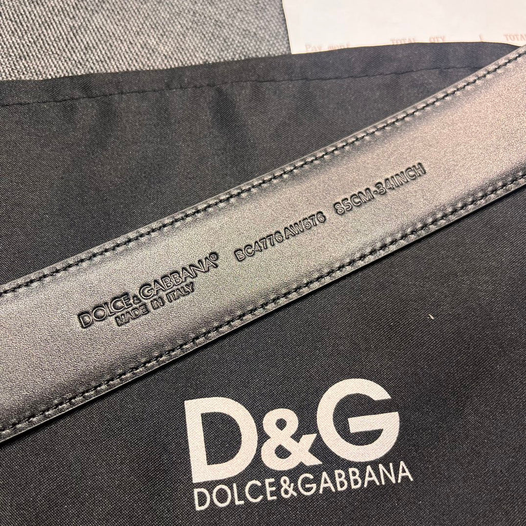 Dolce & Gabbana DG Logo Leather Belt – Gold / Silver / Black Buckle