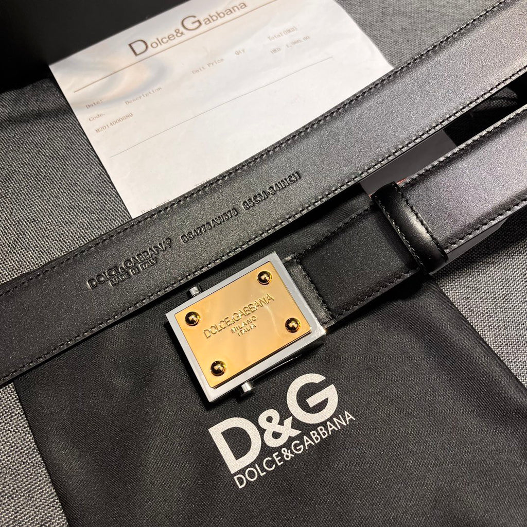 Dolce & Gabbana DG Logo Leather Belt – Gold / Silver / Black Buckle