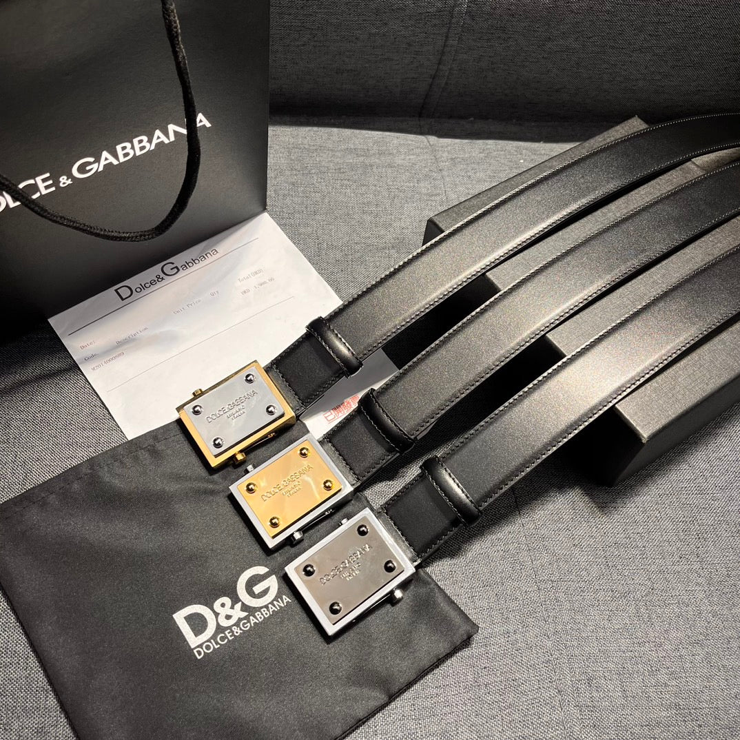 Dolce & Gabbana DG Logo Leather Belt – Gold / Silver / Black Buckle