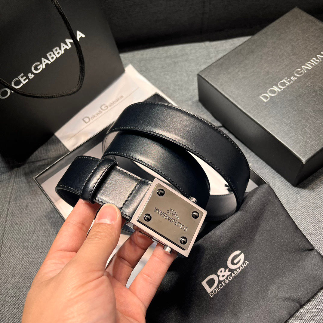 Dolce & Gabbana DG Logo Leather Belt – Gold / Silver / Black Buckle