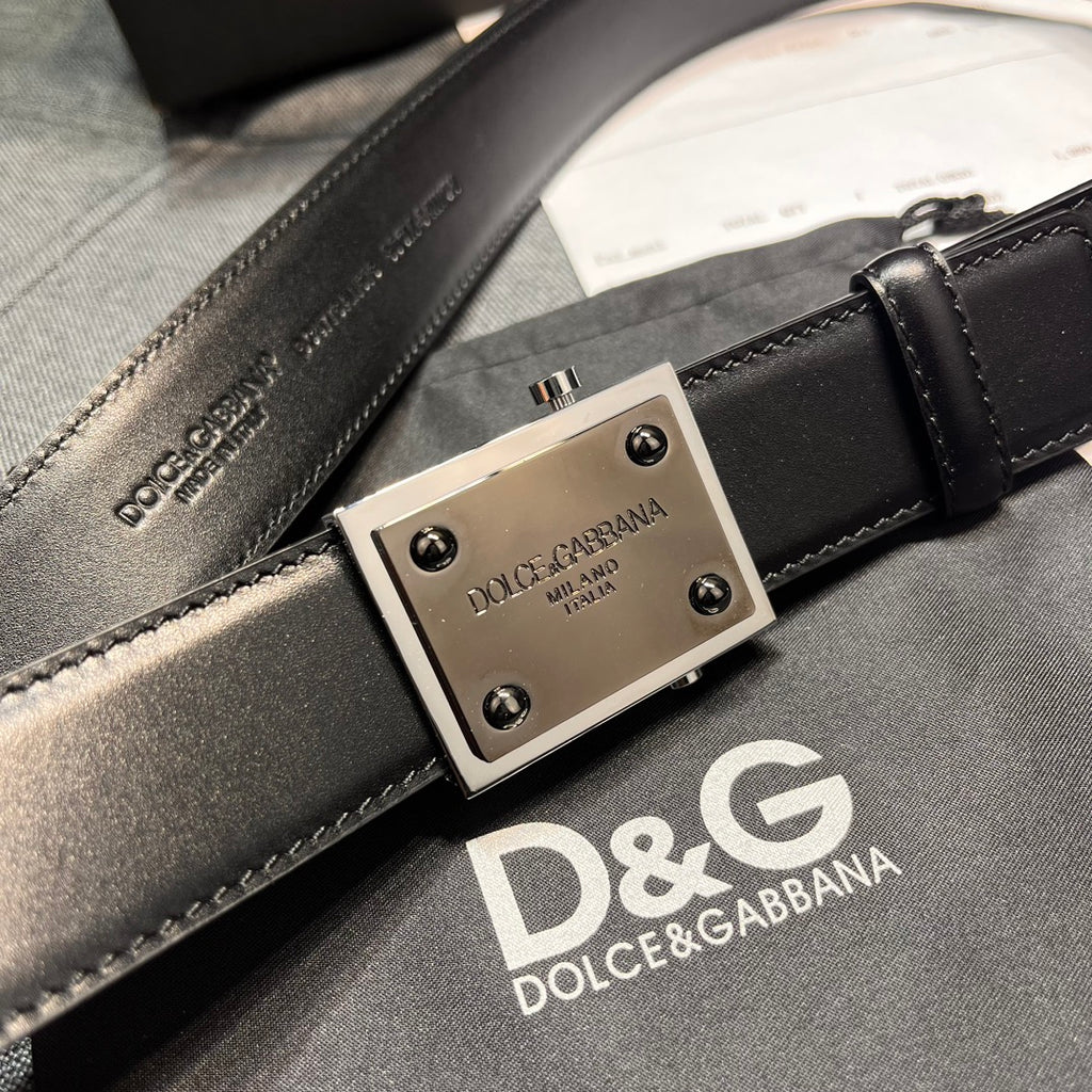 Dolce & Gabbana DG Logo Leather Belt – Gold / Silver / Black Buckle