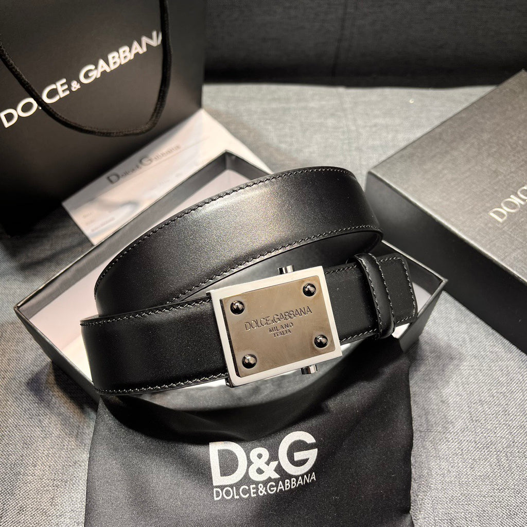 Dolce & Gabbana DG Logo Leather Belt – Gold / Silver / Black Buckle