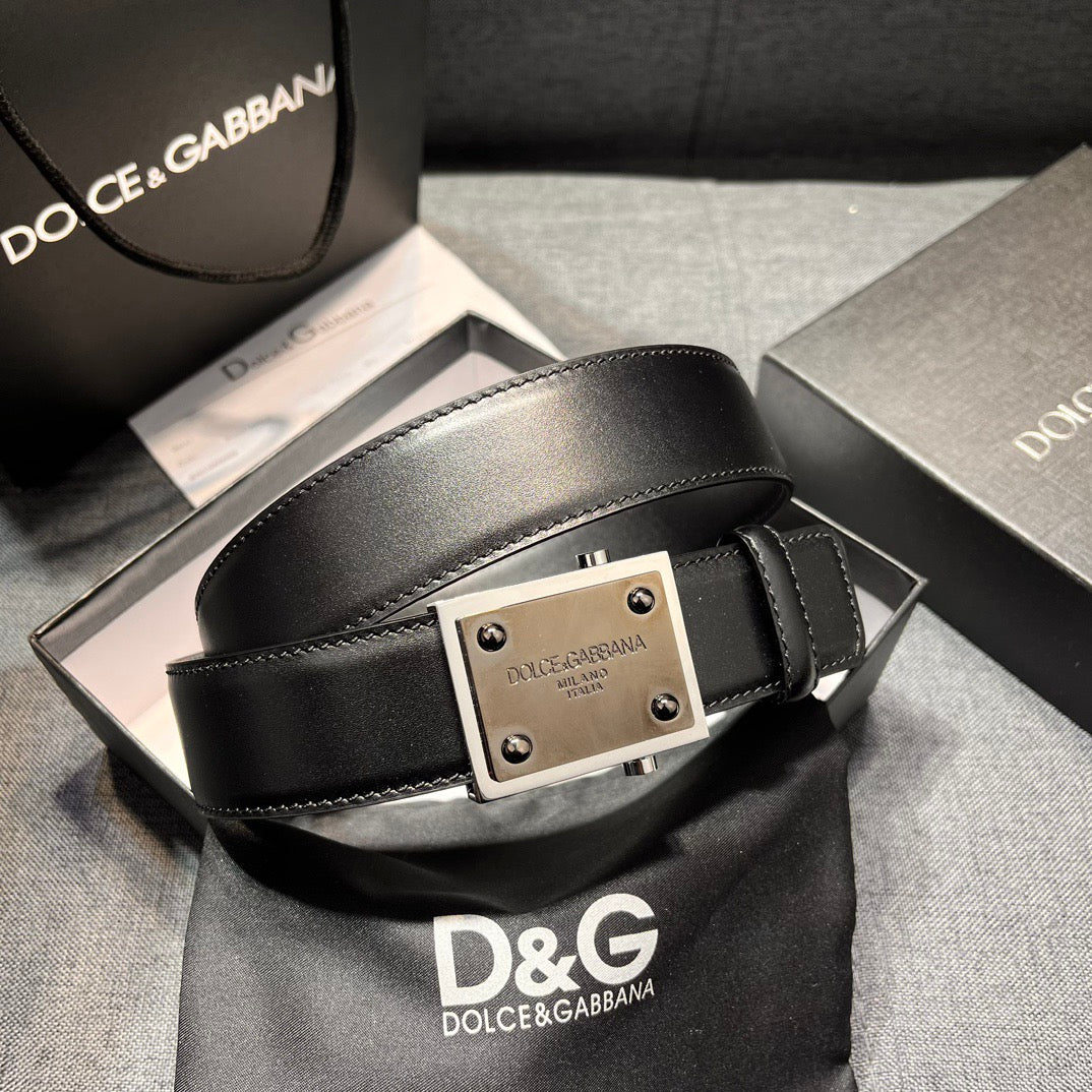 Dolce & Gabbana DG Logo Leather Belt – Gold / Silver / Black Buckle