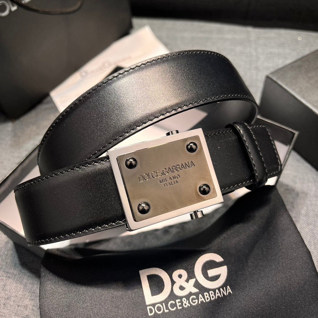 Dolce & Gabbana DG Logo Leather Belt – Gold / Silver / Black Buckle