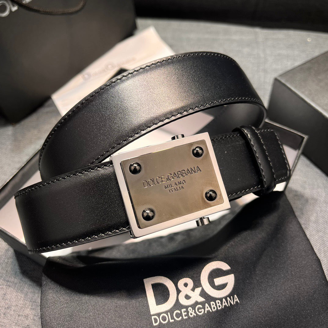 Dolce & Gabbana DG Logo Leather Belt – Gold / Silver / Black Buckle