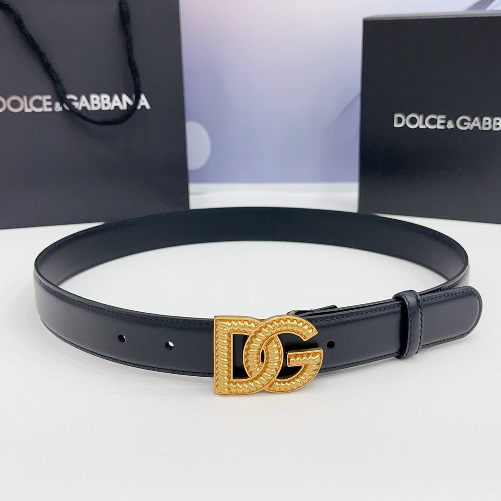 Dolce & Gabbana DG Logo Leather Belt – Gold / Silver / Black Buckle