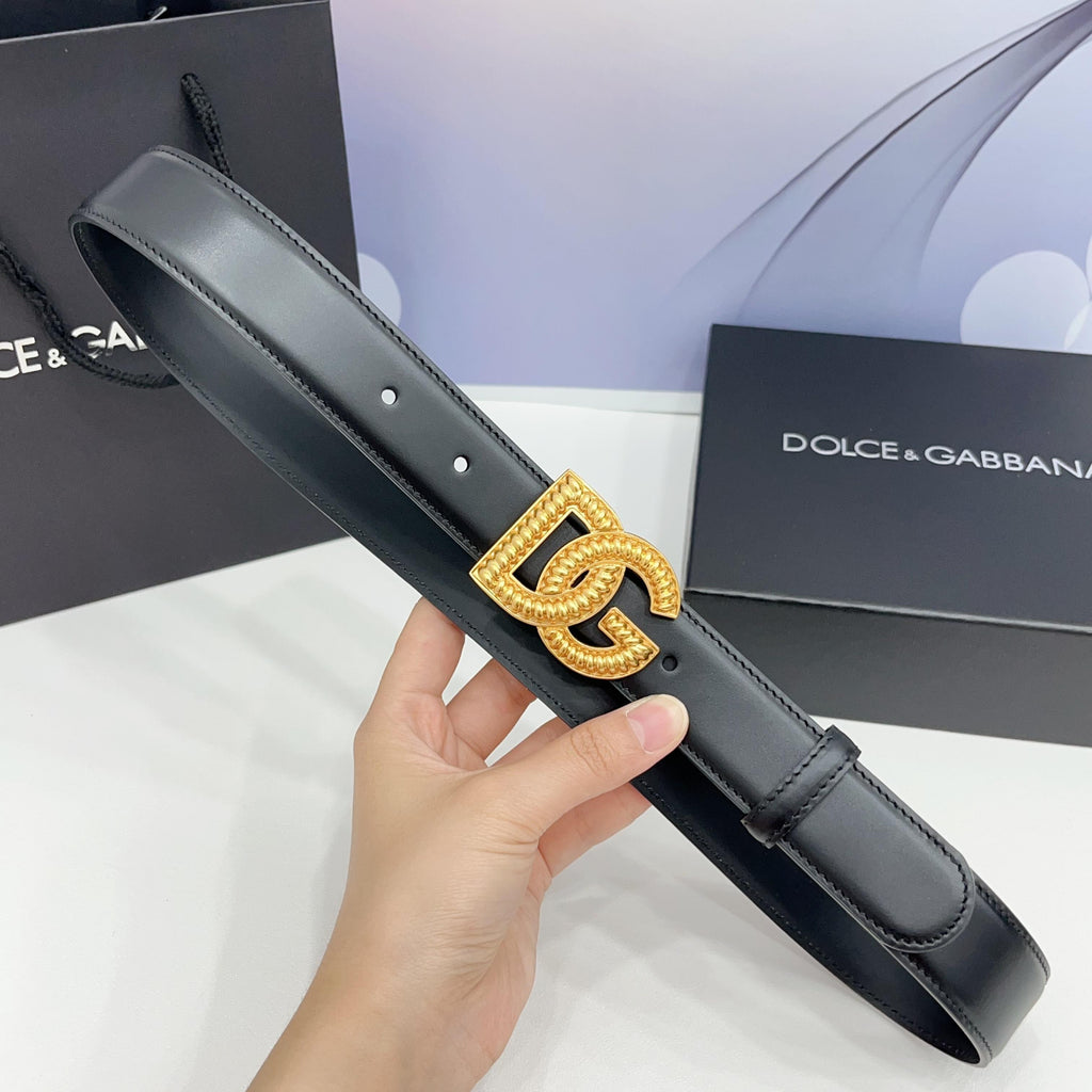 Dolce & Gabbana DG Logo Leather Belt – Gold / Silver / Black Buckle