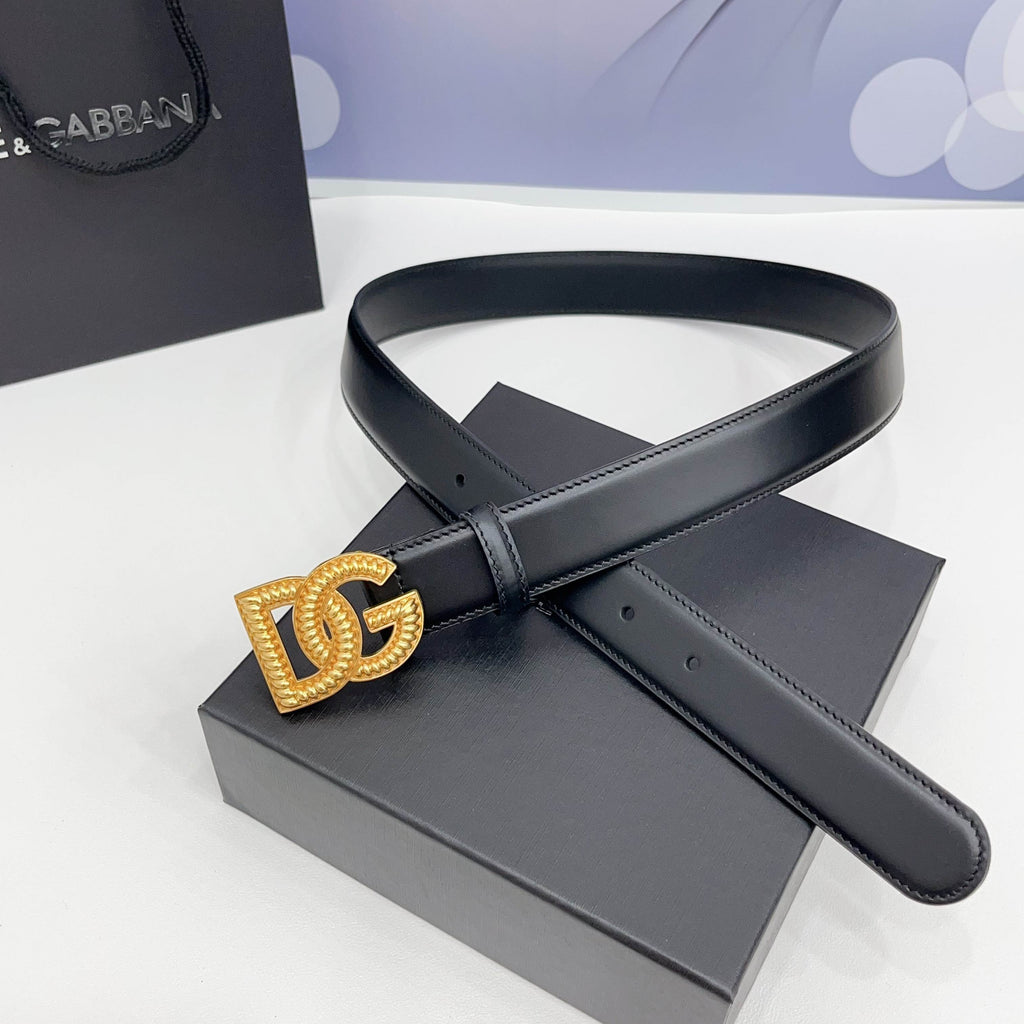 Dolce & Gabbana DG Logo Leather Belt – Gold / Silver / Black Buckle