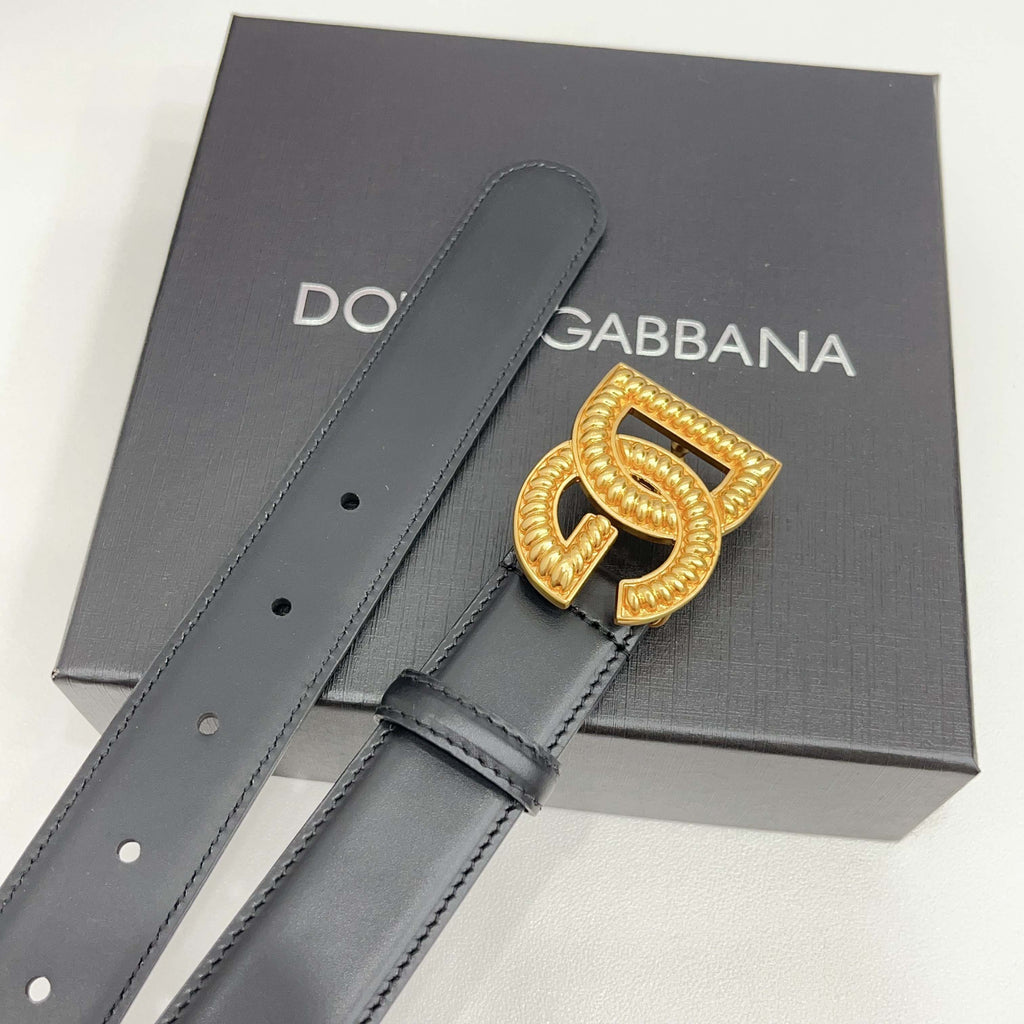 Dolce & Gabbana DG Logo Leather Belt – Gold / Silver / Black Buckle