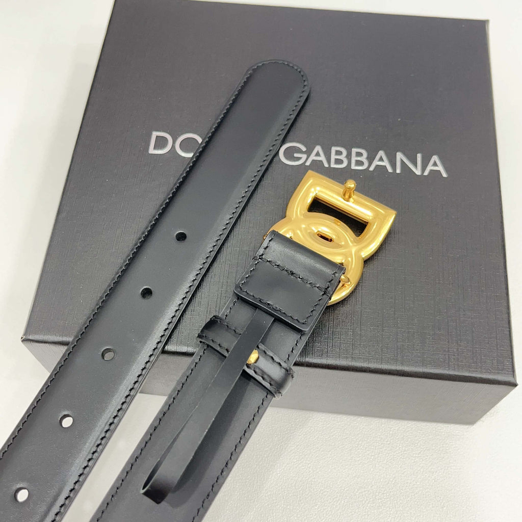Dolce & Gabbana DG Logo Leather Belt – Gold / Silver / Black Buckle