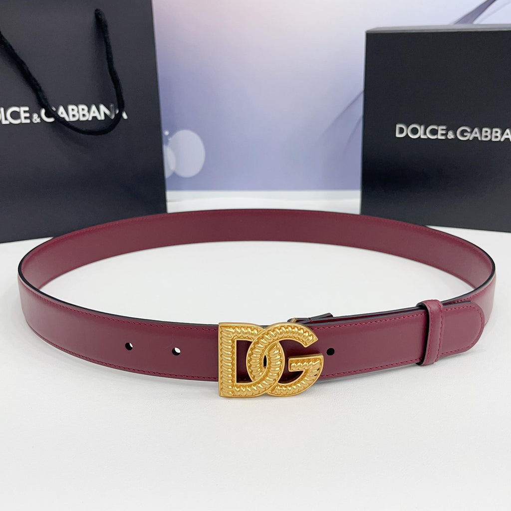 Dolce & Gabbana DG Logo Leather Belt – Gold / Silver / Black Buckle