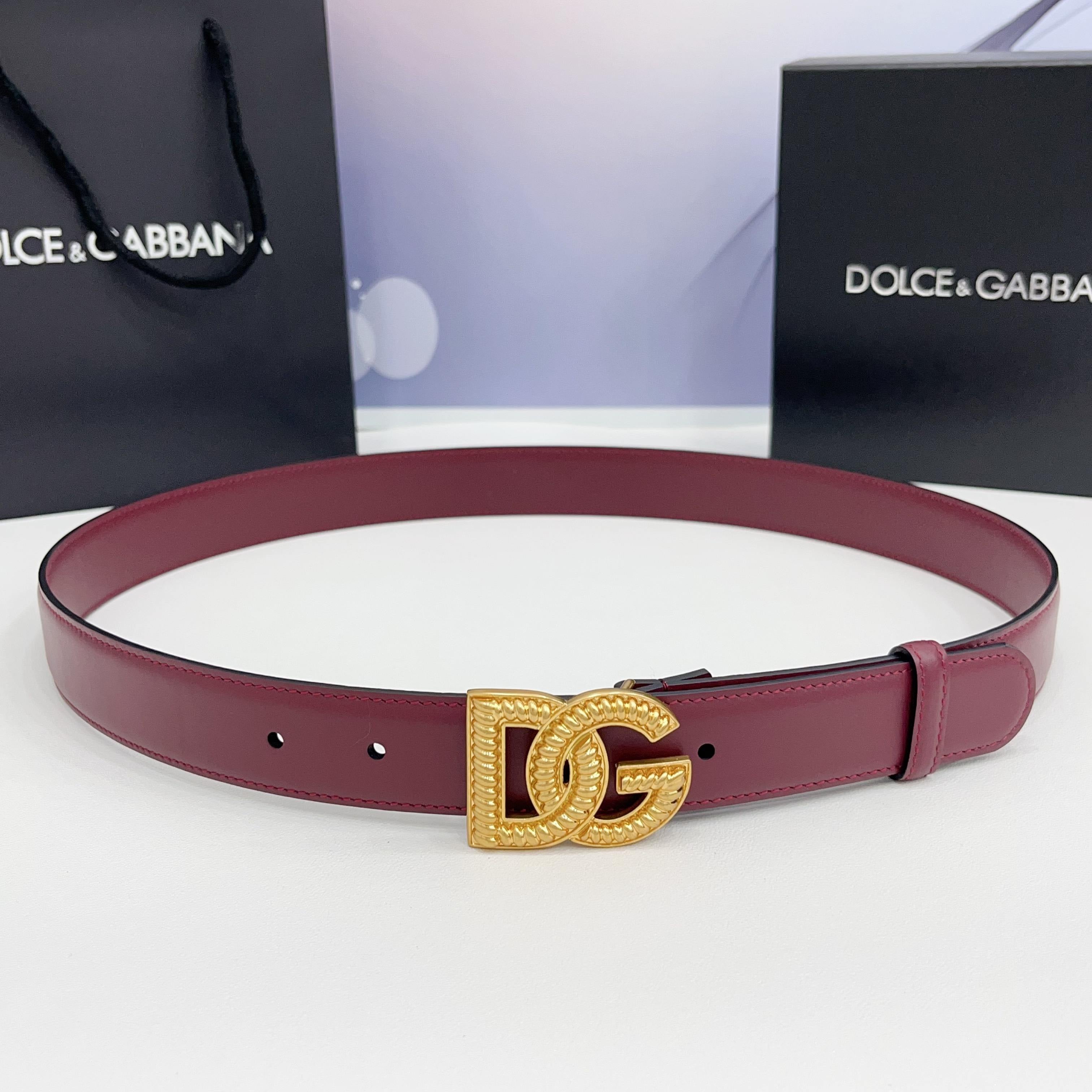 Dolce & Gabbana DG Logo Leather Belt – Gold / Silver / Black Buckle