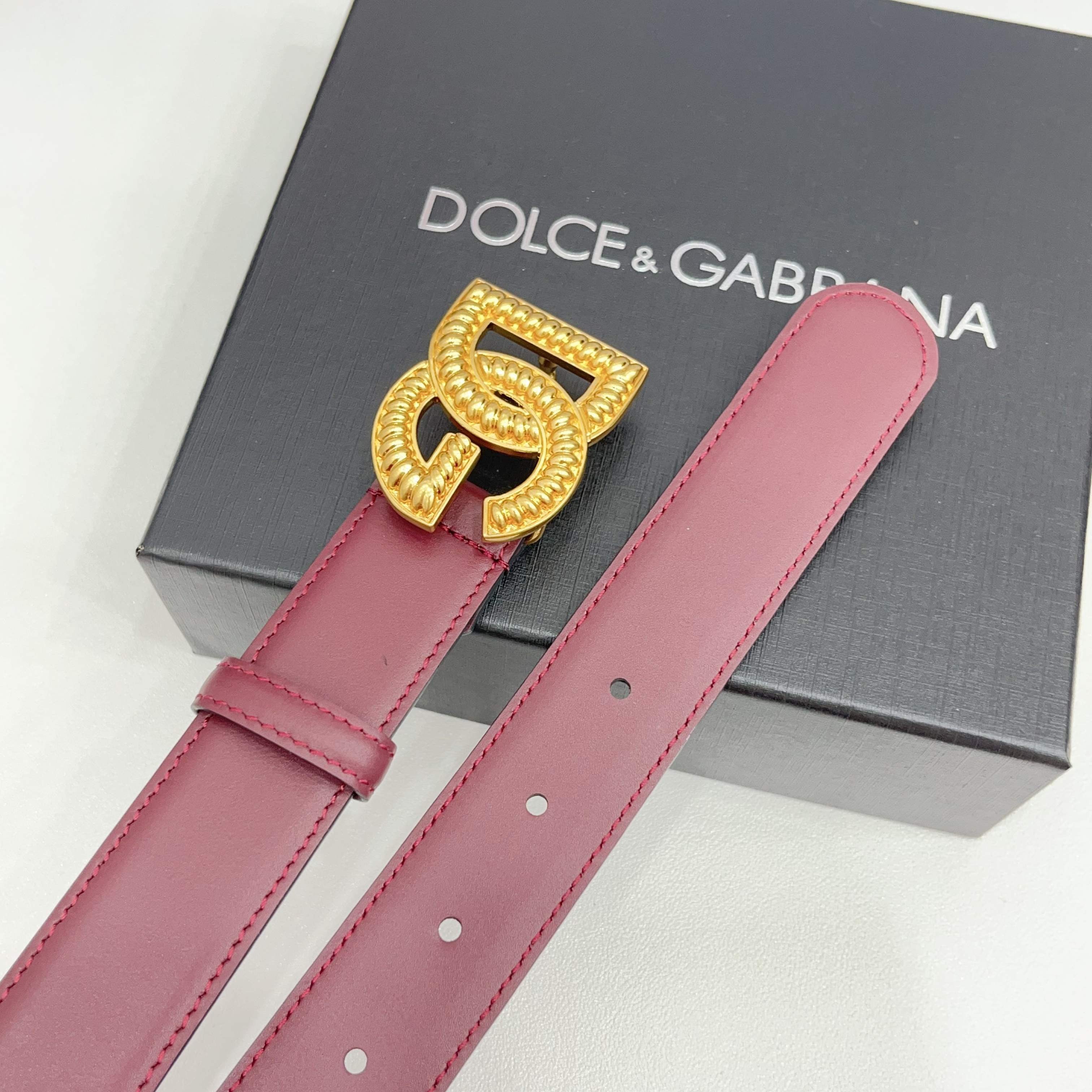 Dolce & Gabbana DG Logo Leather Belt – Gold / Silver / Black Buckle