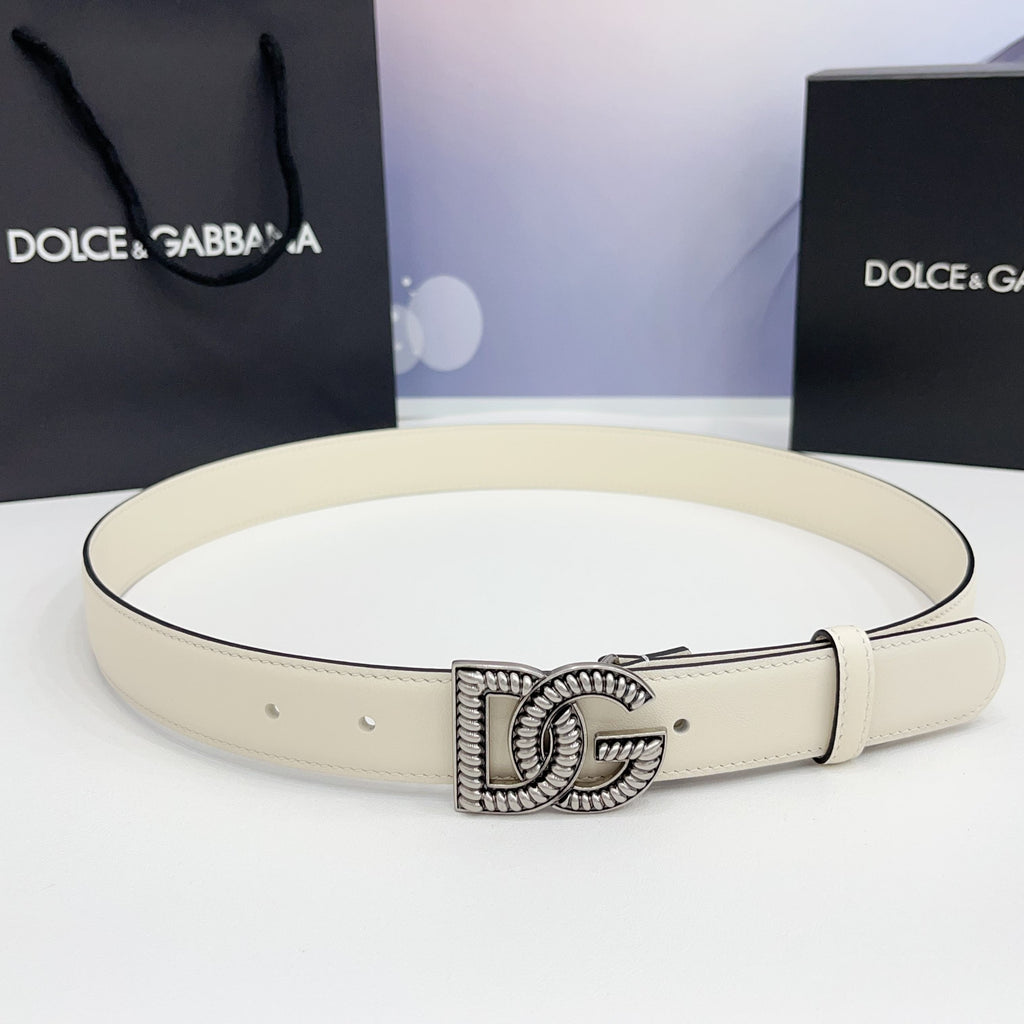 Dolce & Gabbana DG Logo Leather Belt – Gold / Silver / Black Buckle
