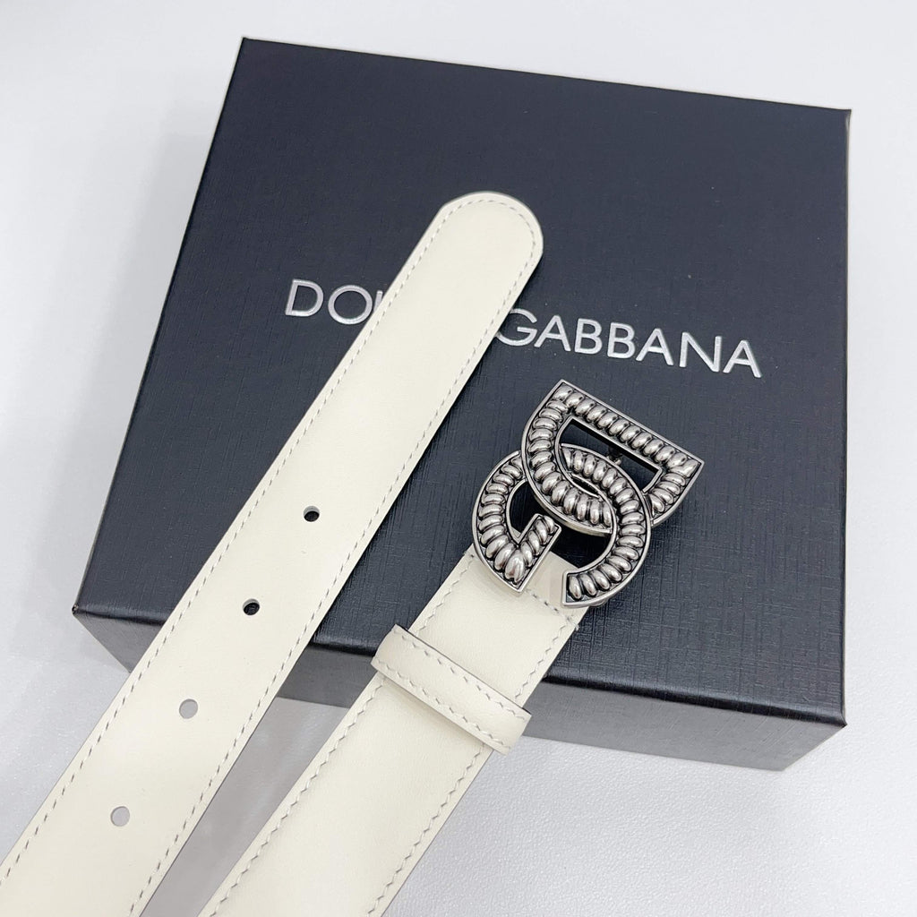 Dolce & Gabbana DG Logo Leather Belt – Gold / Silver / Black Buckle