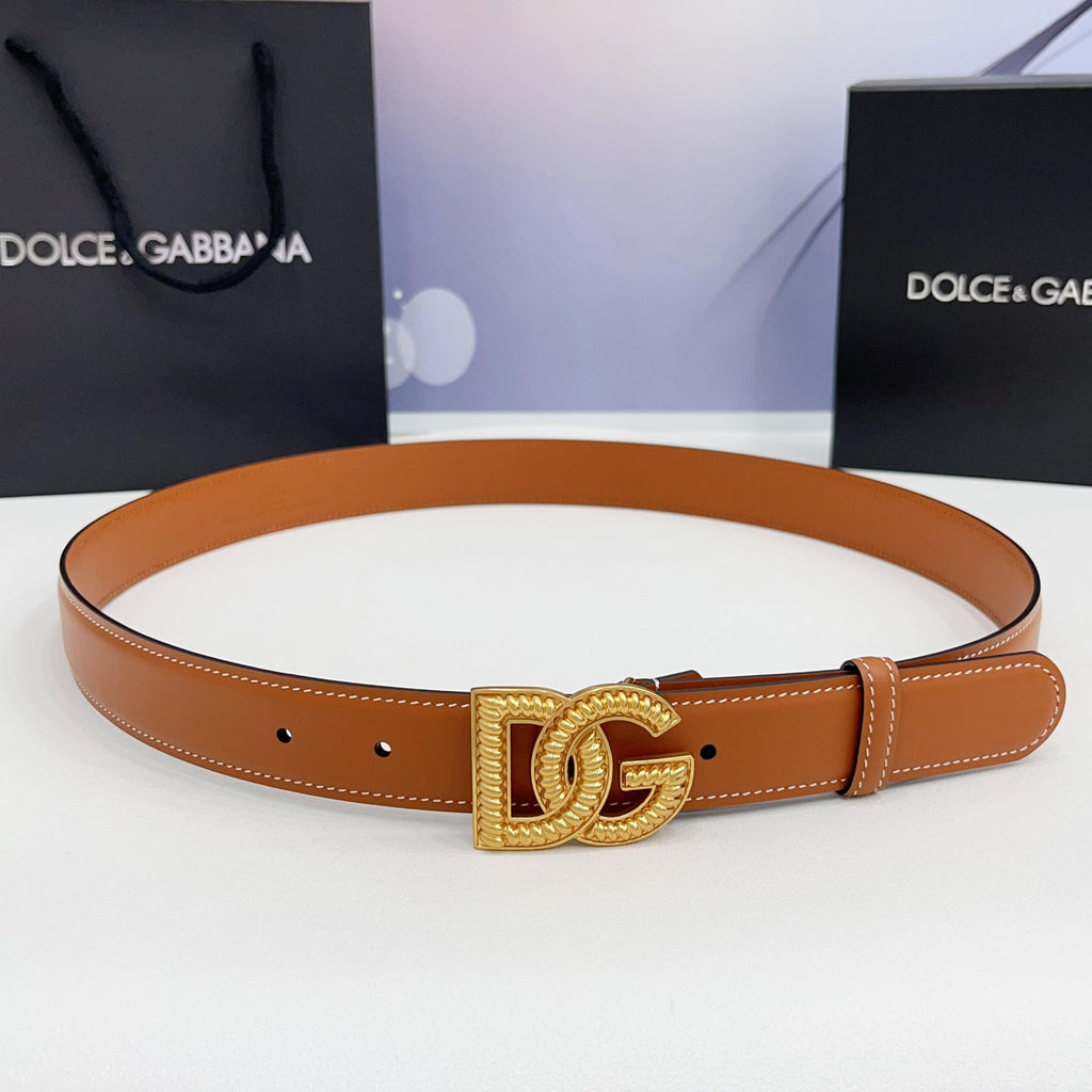 Dolce & Gabbana DG Logo Leather Belt – Gold / Silver / Black Buckle