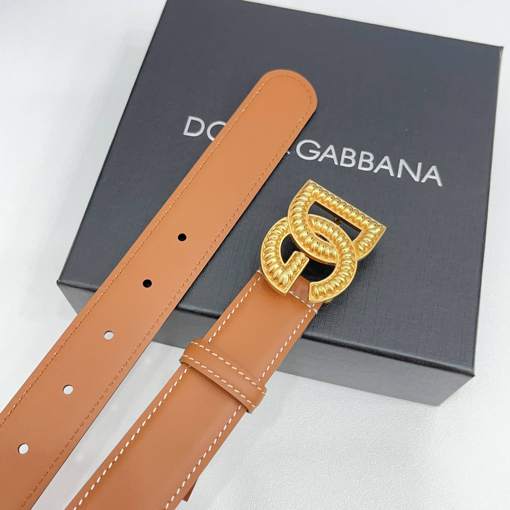 Dolce & Gabbana DG Logo Leather Belt – Gold / Silver / Black Buckle