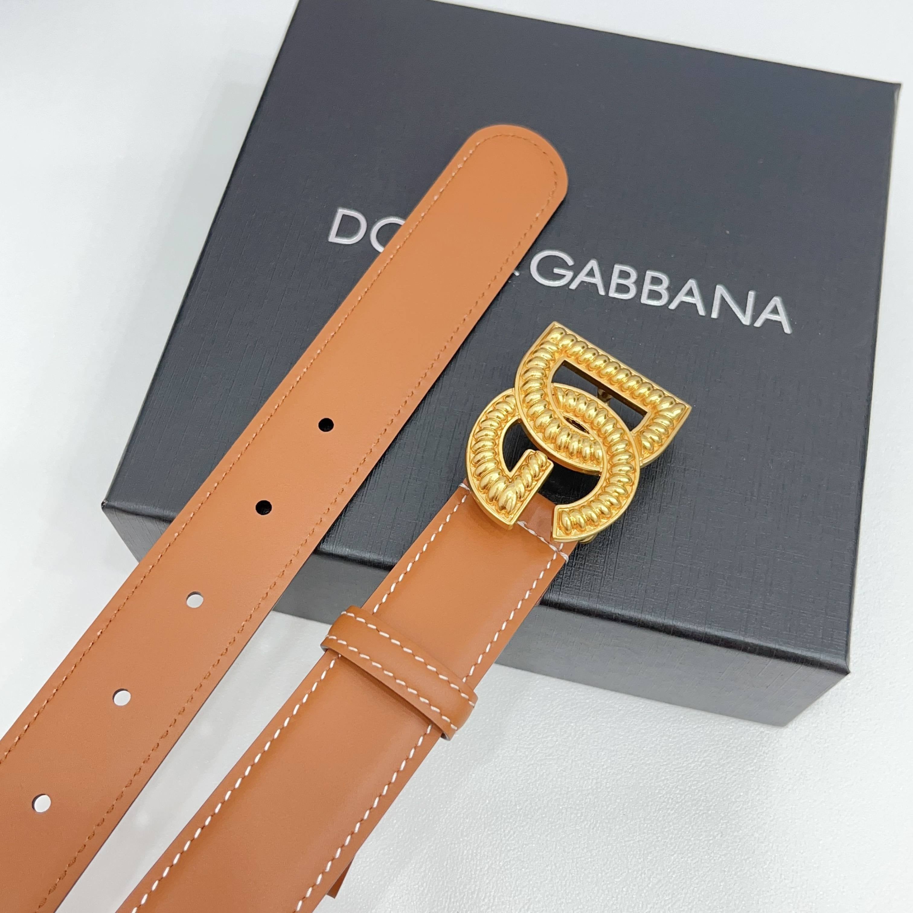Dolce & Gabbana DG Logo Leather Belt – Gold / Silver / Black Buckle