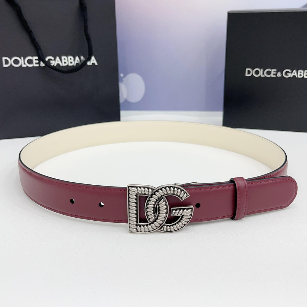 Dolce & Gabbana DG Logo Leather Belt – Gold / Silver / Black Buckle