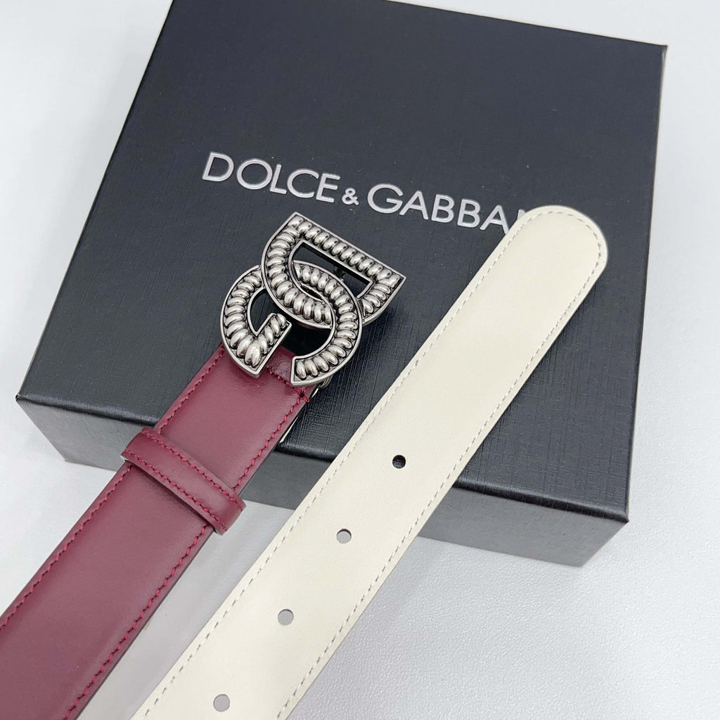 Dolce & Gabbana DG Logo Leather Belt – Gold / Silver / Black Buckle